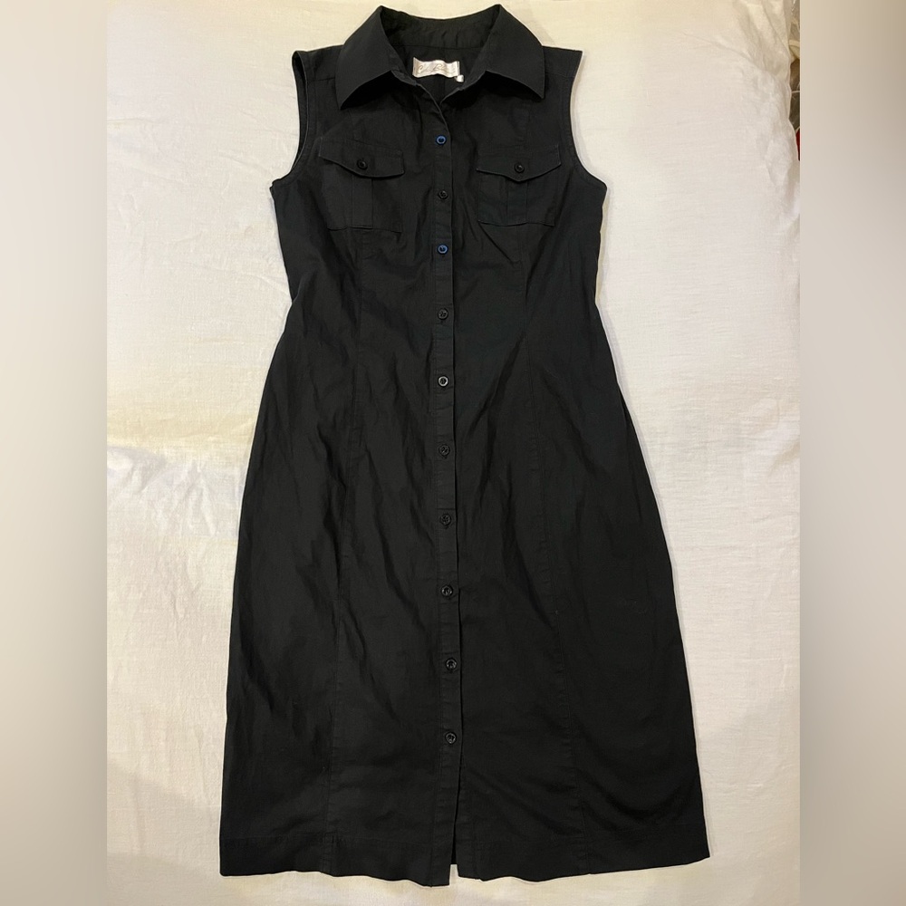 Costa Blanca Black Cotton Button-Down Midi Shirt Dress